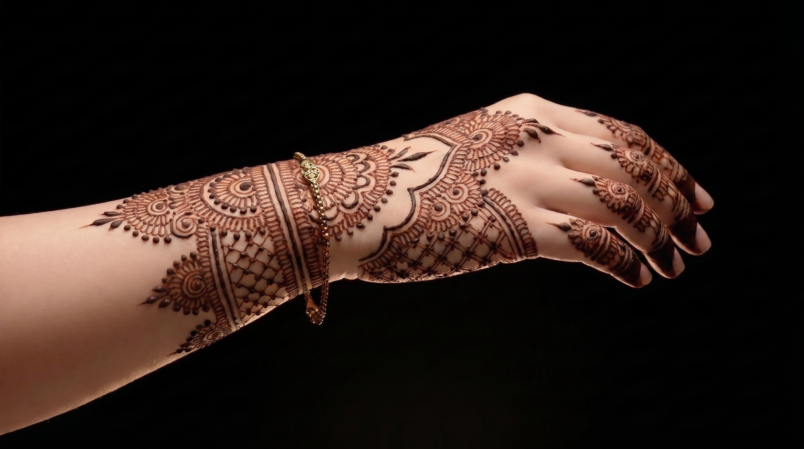 Mehndi covering hand and wrist